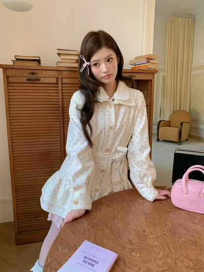 “Sweetheart Whisper” Beige Apricot Heart Print Midi Dress