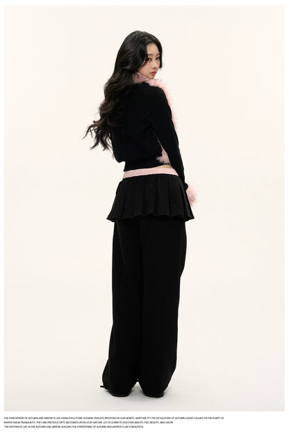 JN's DESIGN - Black & Pink Color-Block Faux Fur Jacket