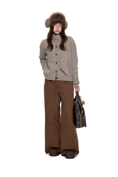 EZEK | Speckled Crew Neck Cardigan Sweater (Gray / Caramel)