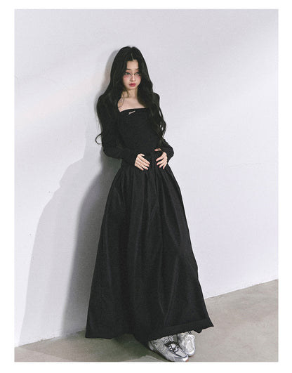 少也眼 "K-Show Muse" Elegant French Hepburn Long-Sleeve Dress - Black 47867864