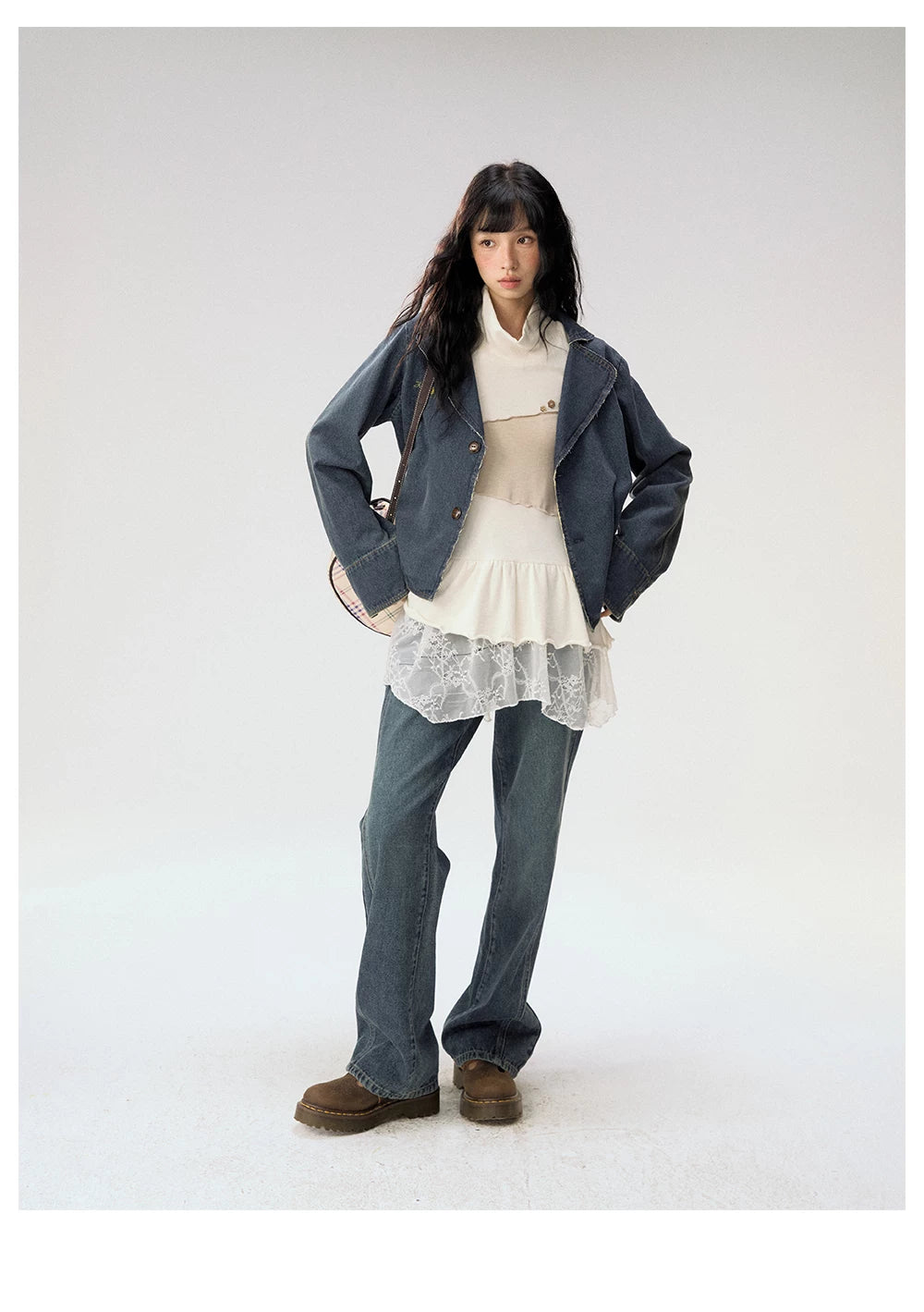[CAN] "Wildflower Echoes" Vintage Indigo Denim Set (Jacket / Flared Pants / Midi Skirt)
