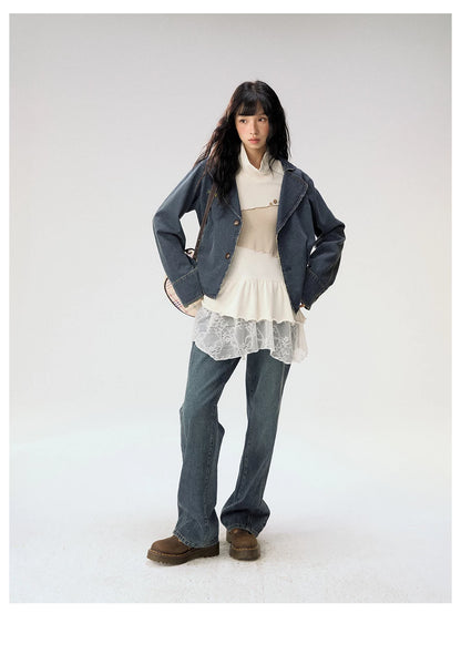 [CAN] "Wildflower Echoes" Vintage Indigo Denim Set (Jacket / Flared Pants / Midi Skirt)