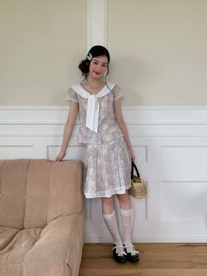 [RF] “Gentle Prelude” Monet Floral Peter Pan Collar Two-Piece Set