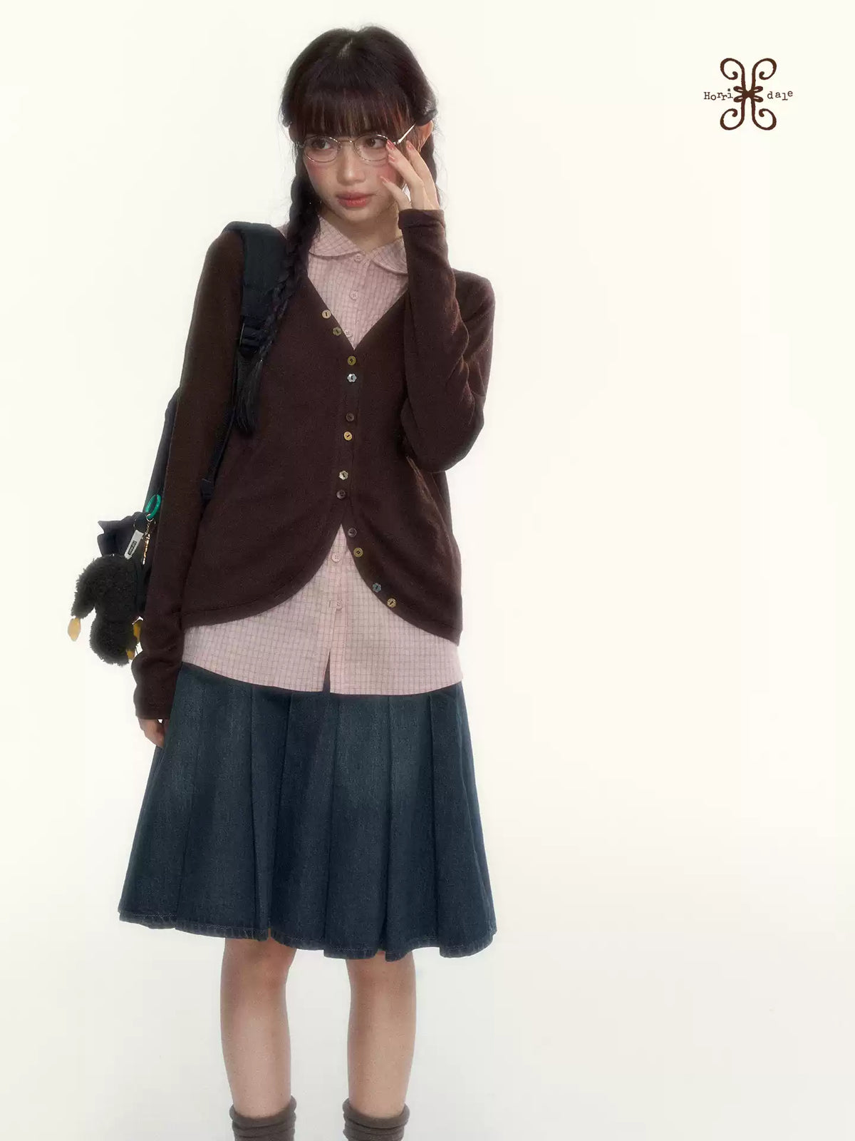 “Chestnut Book Knit” Red Brown Faux-Layered Colorful Button Cardigan