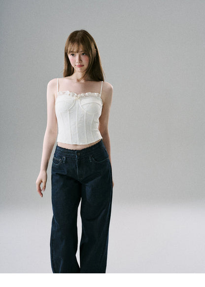 LOST FOREST - White Lace Boned Camisole Top