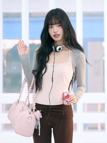 "Rosy Layer" Blush Pink Glitter Knit Cami & Shrug Set