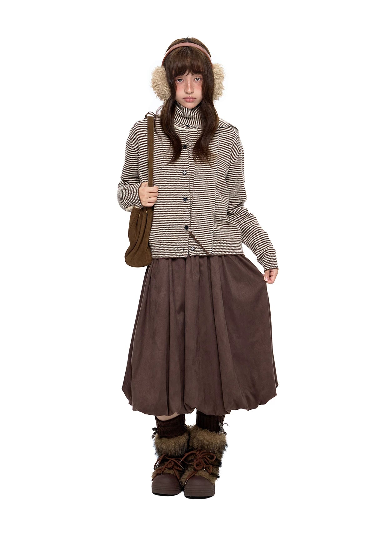 EZEK | Cloud Flower Bubble Skirt A-Line Midi (Black / White / Tan / Gray)