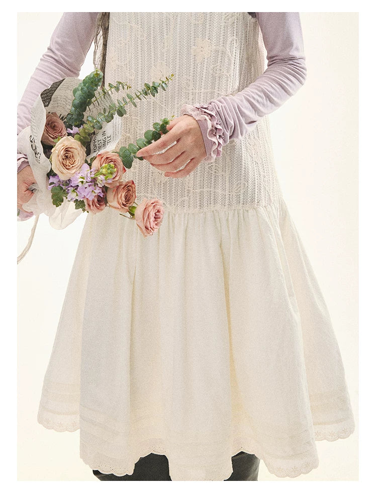 "Ivory Blossoms" Apricot Mist Beige Floral Pinafore Midi Dress