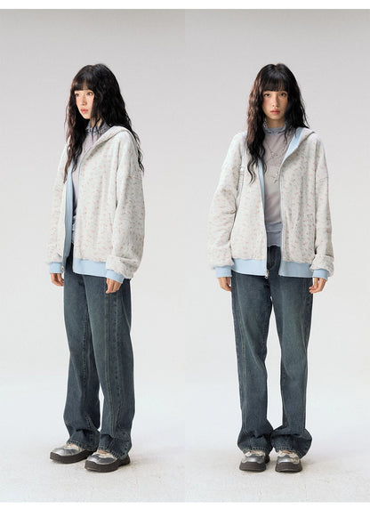 [CAN] "Misty Blue Floral Reverie" Light Blue Floral Set (Reversible Jacket / Sweatpants / Tiered Skirt)