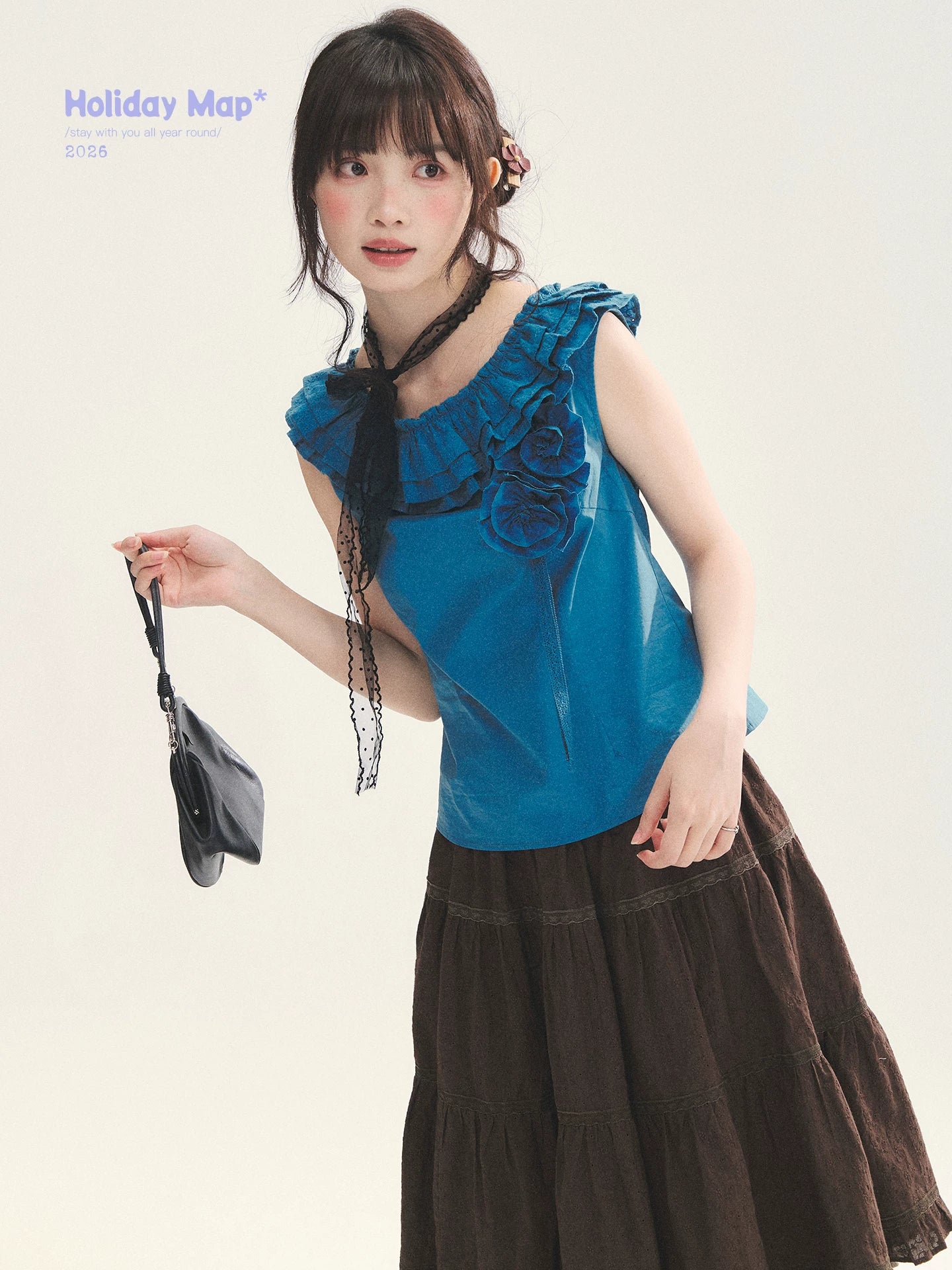 "Bluebell" Peacock Blue Lace Embroidered Fitted Sleeveless Top