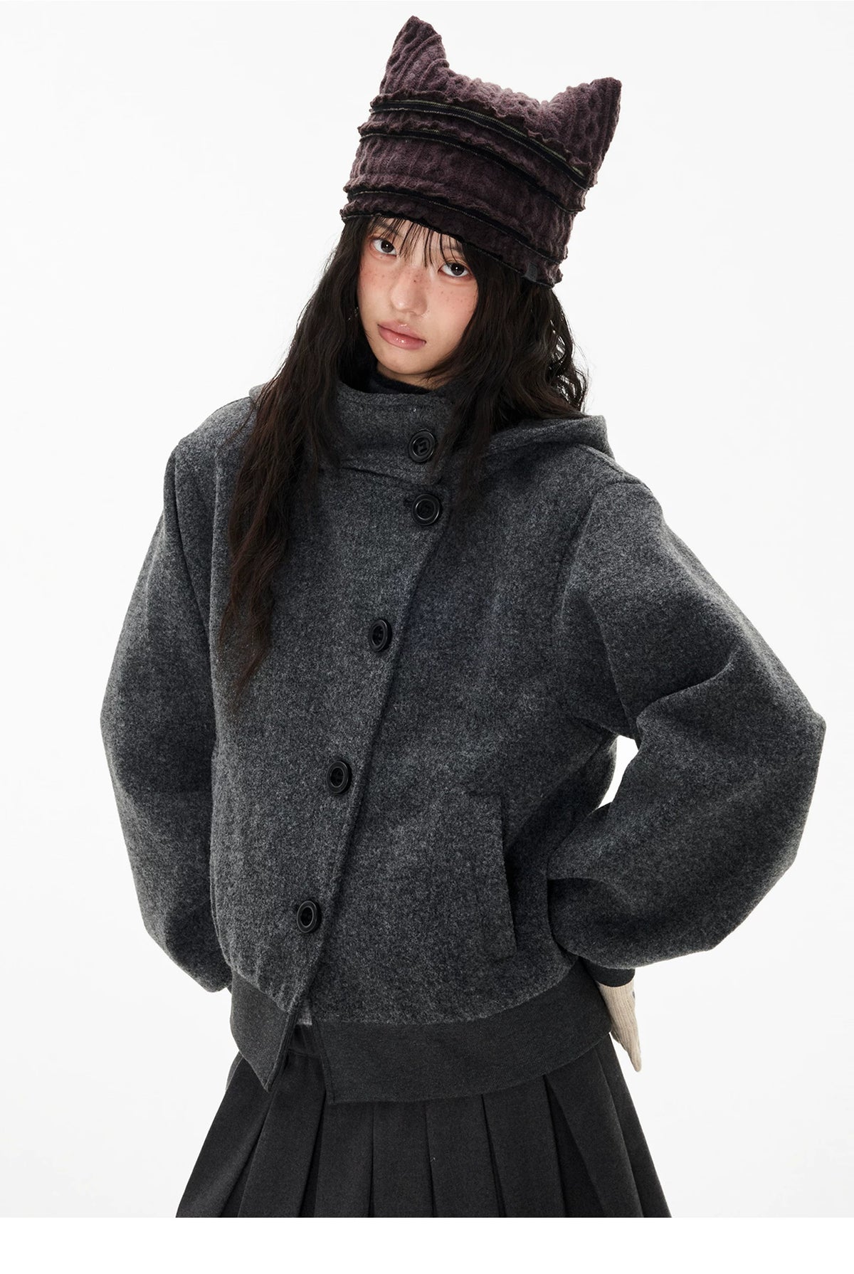 EZEK | Preppy Hooded Wool Blend Jacket with Button Front