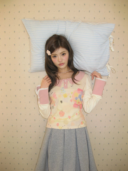 “Spring Palette Reverie” Apricot Cropped Knit Top