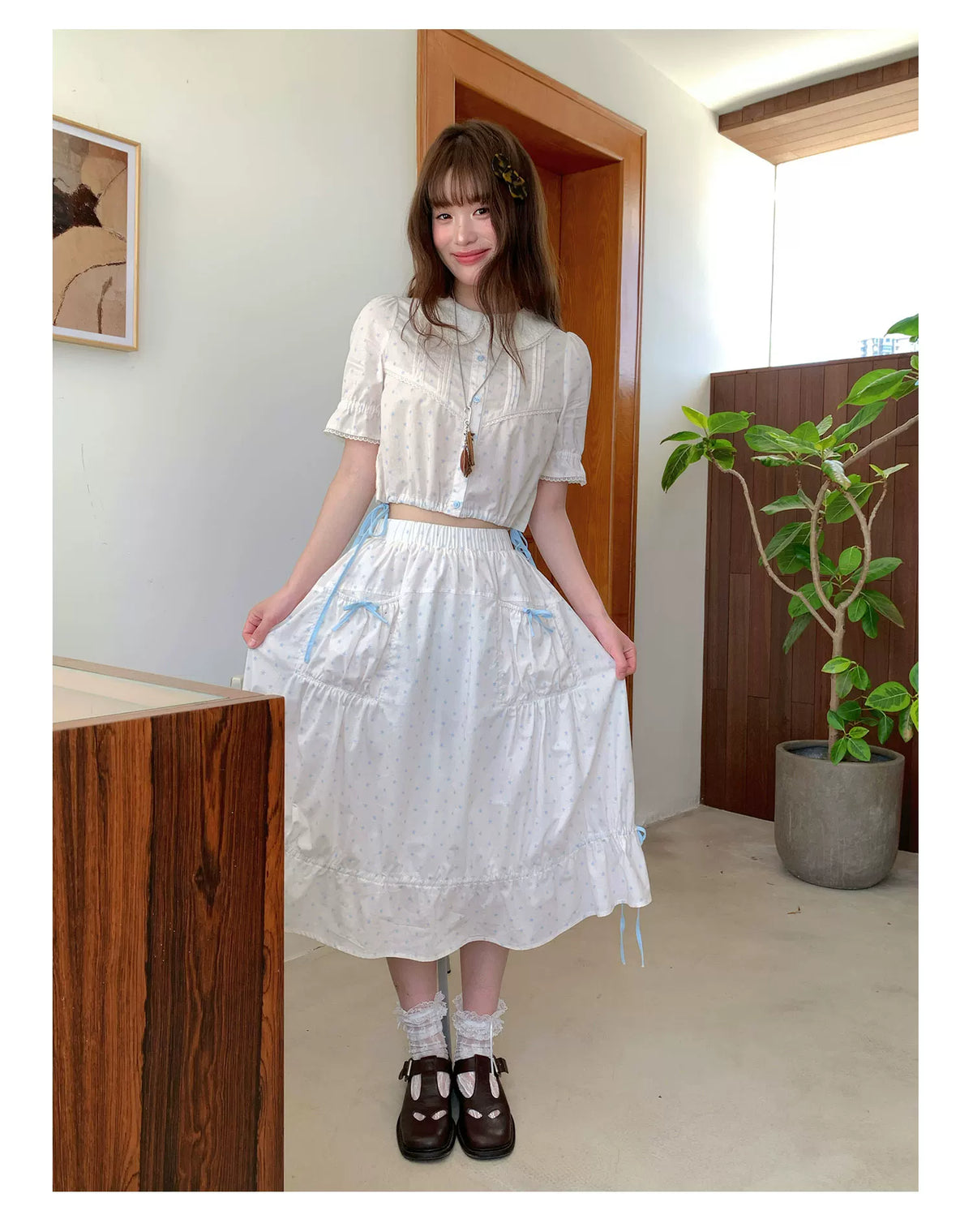 [RF] “Starlight Sea Salt” Cream White Ballet Bow Two-Piece Set