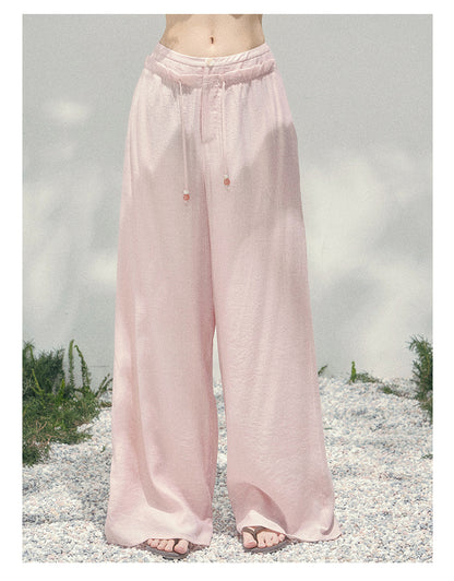 少也眼 "Misty Walk Pants" Soft Mist Pink Wide-Leg Chiffon Pants 546566