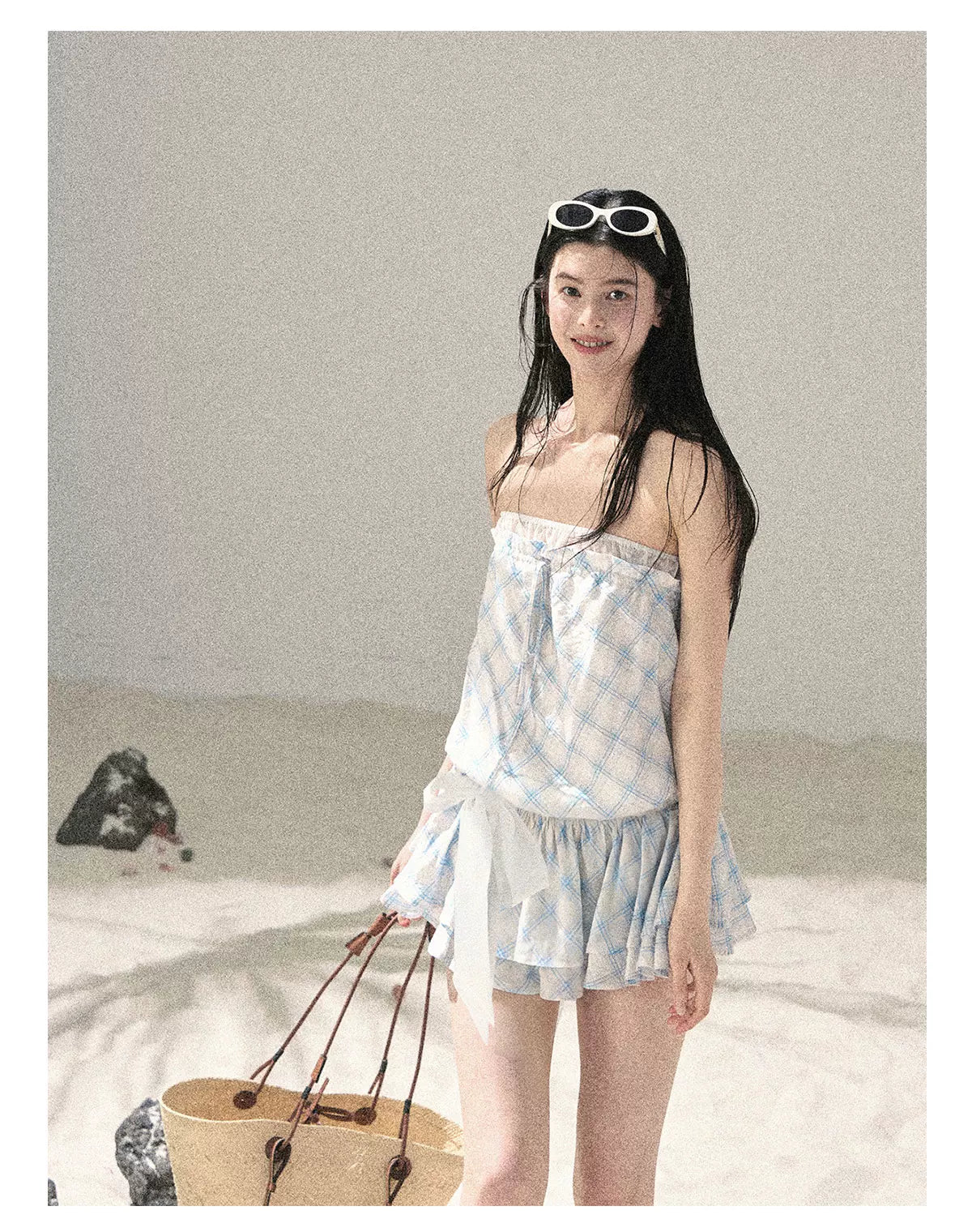 "Breeze Upon the Waves" Ice Crystal Blue Off-Shoulder Diamond Quilted Mini Dress
