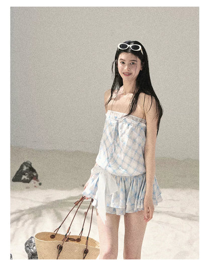 "Breeze Upon the Waves" Ice Crystal Blue Off-Shoulder Diamond Quilted Mini Dress