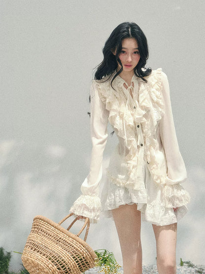 “Memory in Bloom” French Court Lace Flare Sleeve Top