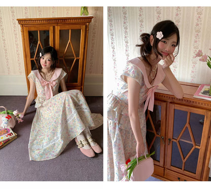 “Peach Blossom Ballad” Pink Floral Lace Maxi Dress