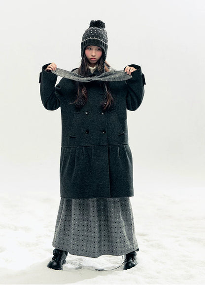 "Winter Chime" Double-Breasted Quilted Wool-Blend Coat (Smoky Purple/ Ash Gray)