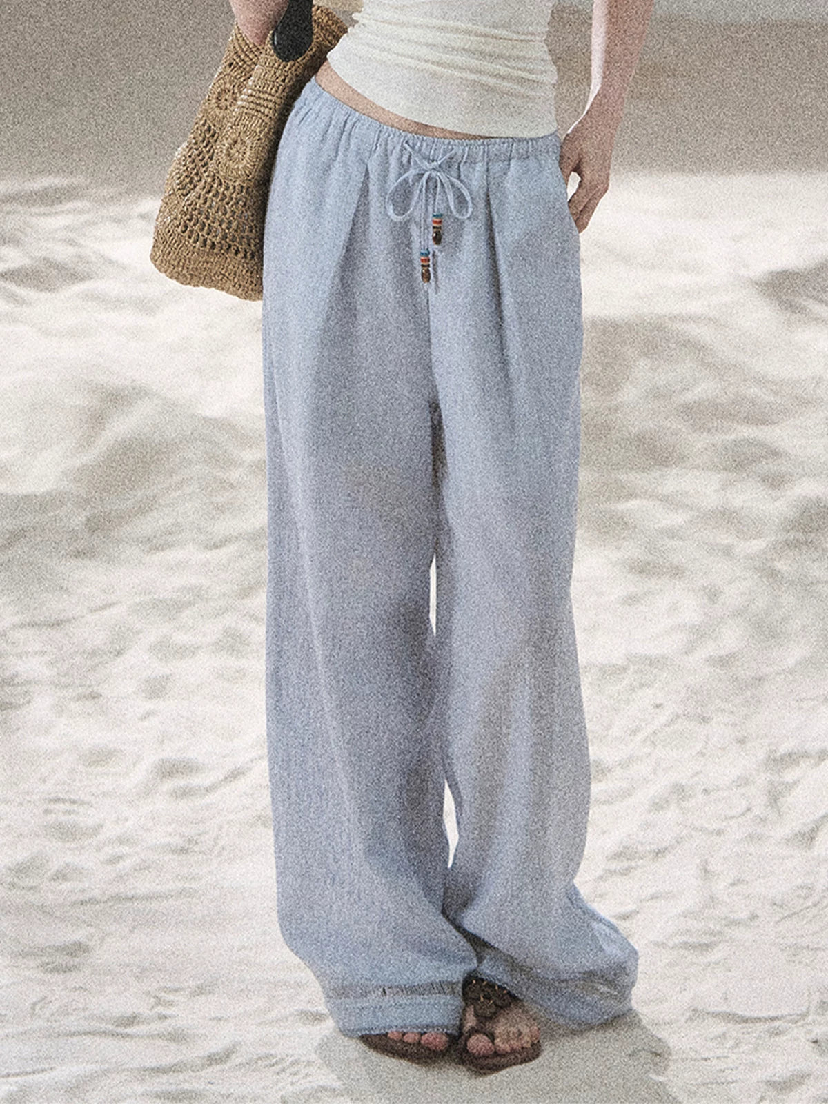 "Follow the Sea Breeze" Lightweight Straight-Leg Wide-Leg Pants (Lotus Pink/ Gray Sage Green/ Gray Blue)