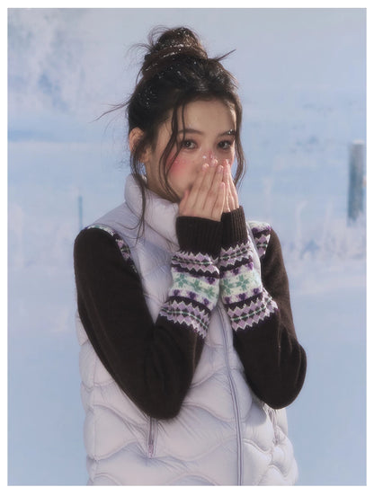 CANSTORE - "Coffee Grape" Fair Isle Brown Knit Cardigan
