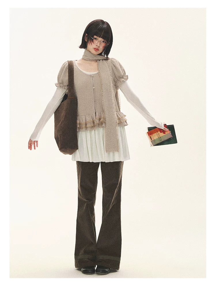 "Spring Memoir" TENCEL™ Wool Pleated Knit Midi Dress (Oat Gray/ Butter Cream)