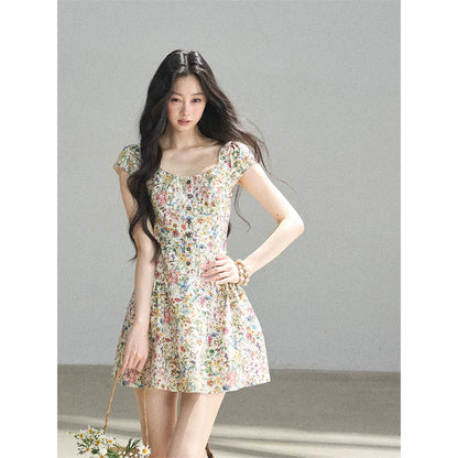 "Bloom in Full Glory" Dutch Cream Floral Puff Mini Dress