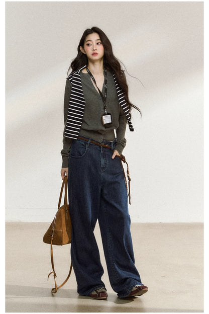 JN's DESIGN - Dark Blue Wide-Leg Vintage Jeans