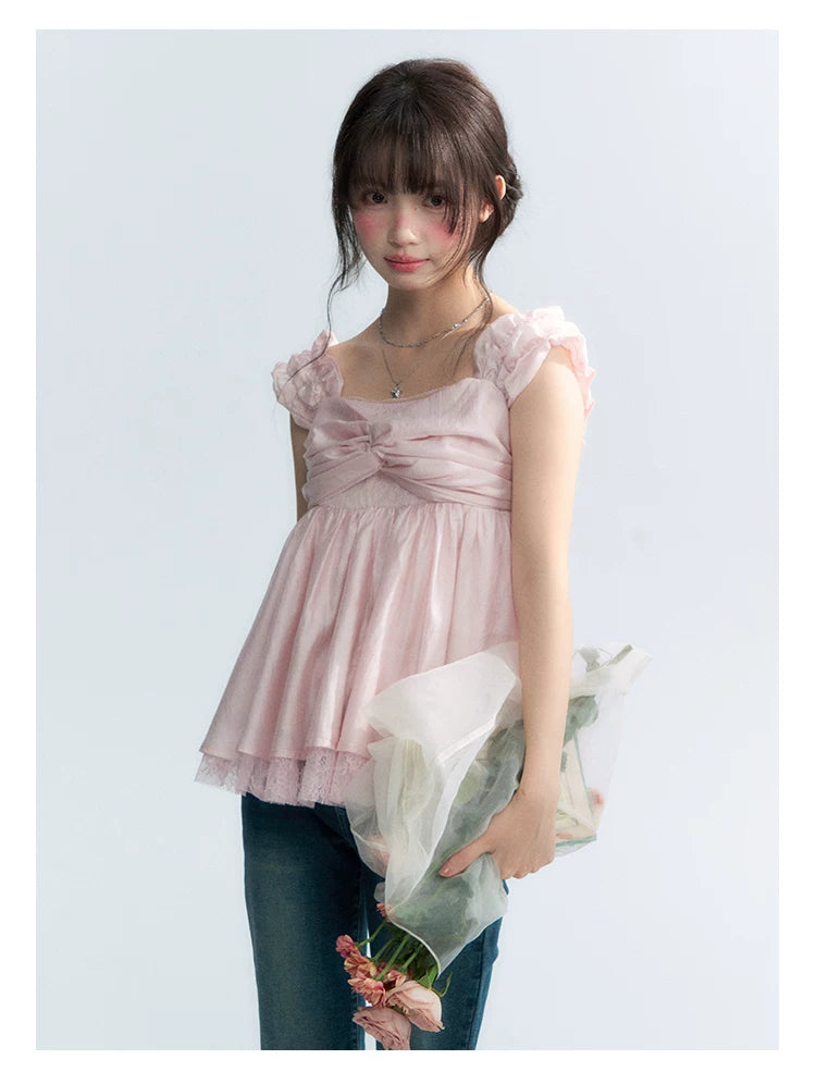 "Summer Sweetheart" Cherry Blossom Pink Bow Cami Top