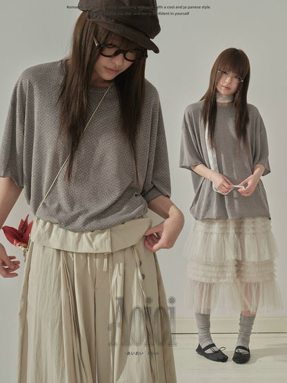 "Quiet Dots" Polka Dot Linen Blend T-Shirt (White / Coffee Gray)