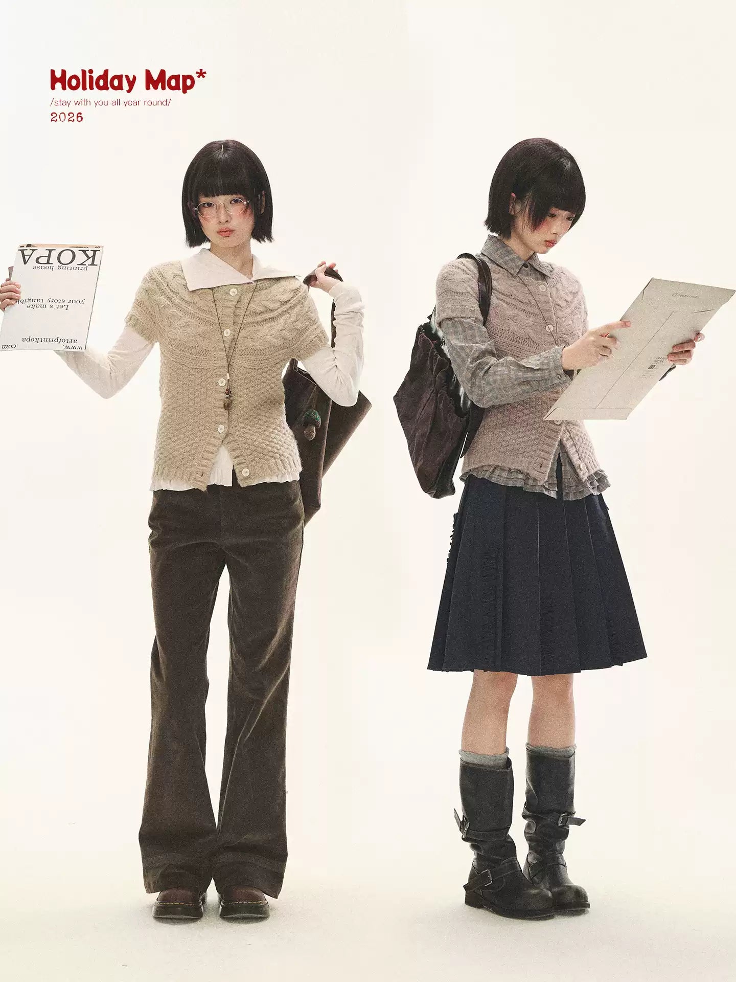 "Rice Knit" Wool-Blend Short Sleeve Knit Cardigan (Moss Coffee Green/ Dusk Dusty Pink)