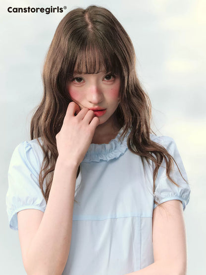 “Cloudside Blue” Mist Blue Puff Sleeve Midi Dress LL2026123