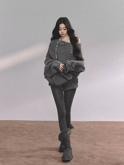 少也眼 Korean-Style Loose Fit Cable Knit Sweater