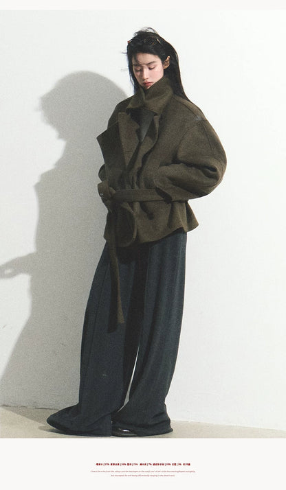 OAKMOO/ "The Flowers Are in Full Bloom" Jade Green Wool-Blend Short Belted Coat