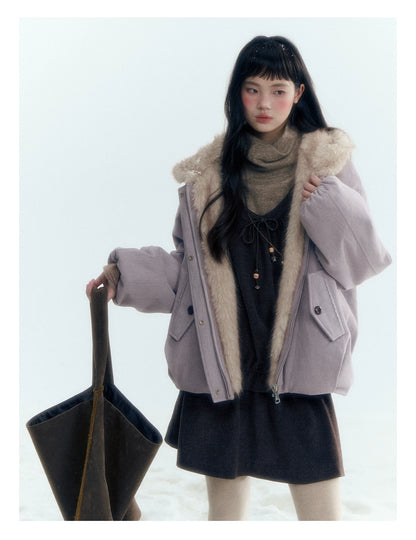 Horridale - Reversible Vintage Puff Jacket with Faux Fur – Misty Purple