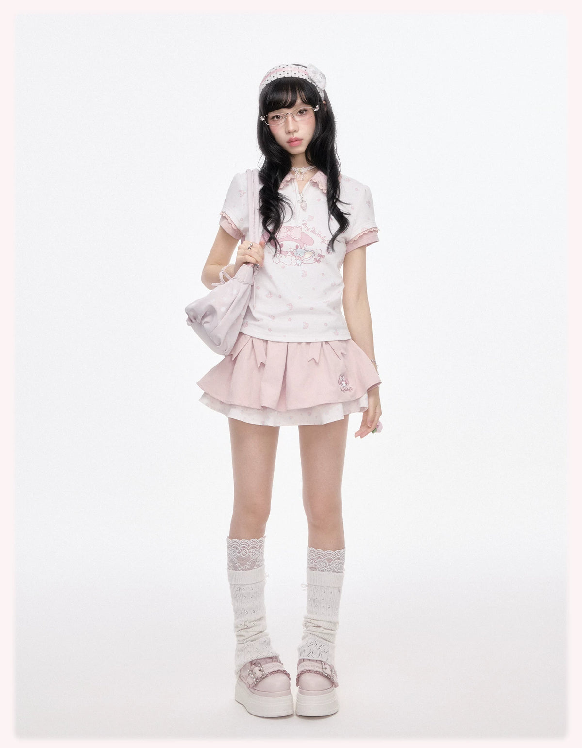 “Melody Blossom” Pink Floral Polo & Layered Skort Set