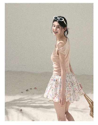 "Shape of the Wind" Soft Pink One-Shoulder Twist Crop Top 6556585