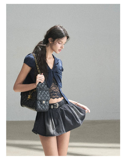 "Shimmer Across the Sea" Denim Bubble Skort (Rock Black/ Vintage Blue)