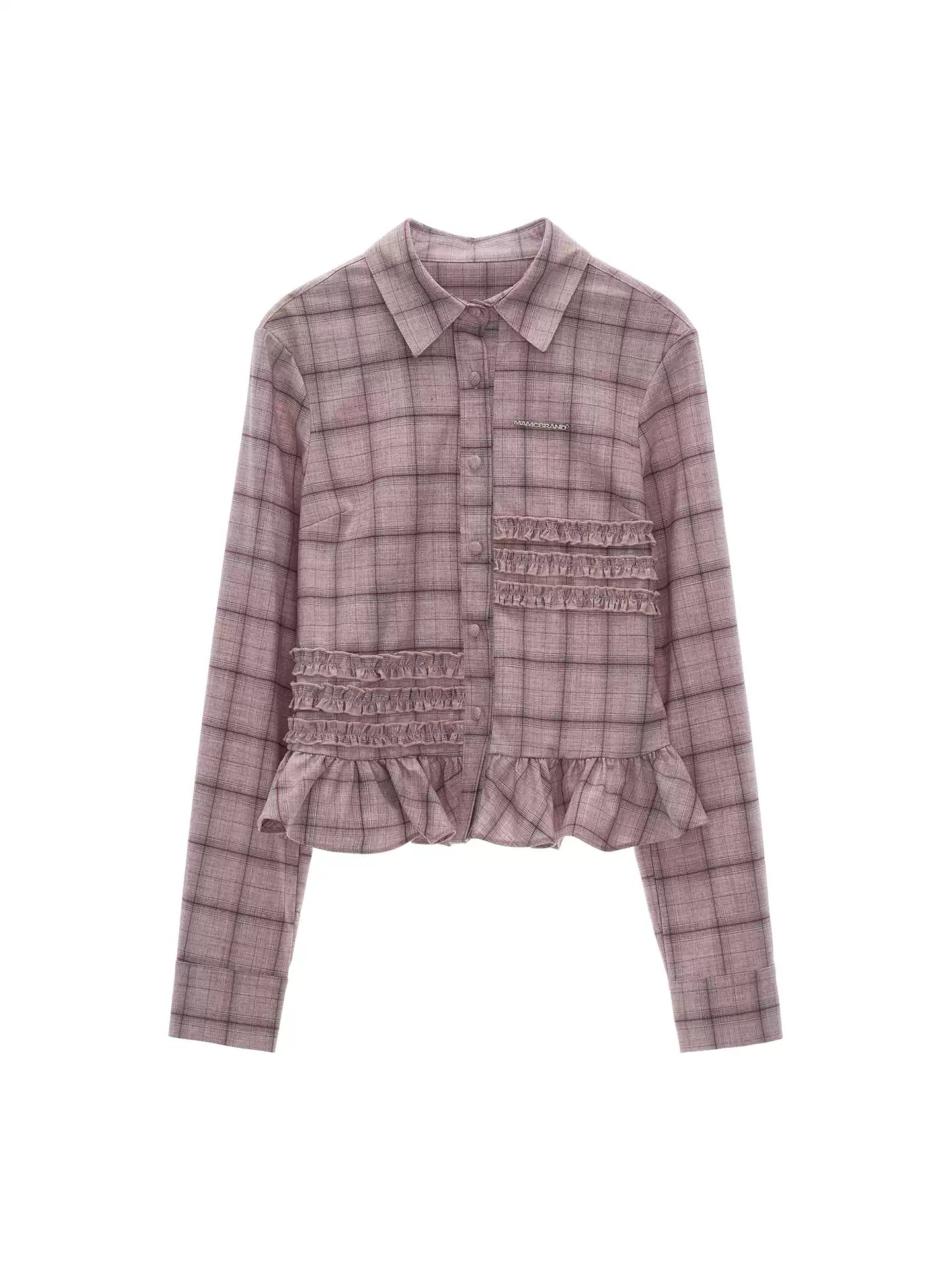 MAMC - Pink Ruffle Hem Plaid Striped Shirt