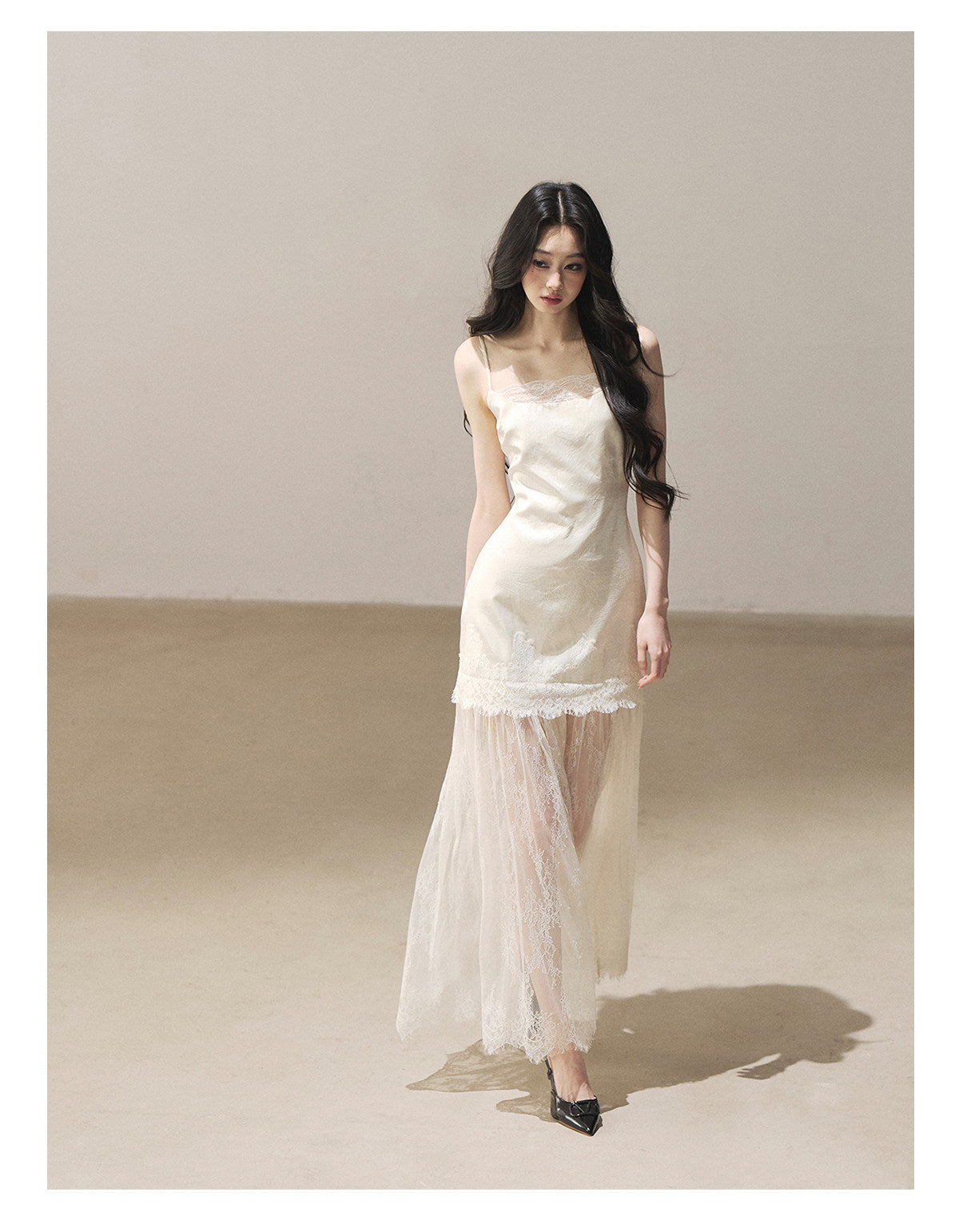170726 "Your Open Meadow" Cream Apricot White Lace Slip Dress + Gray Taupe Tailored Blazer