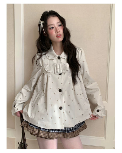 [RF] “Snowflake Milk Foam” Cream Floral Single-Breasted Waist-Defined Jacket