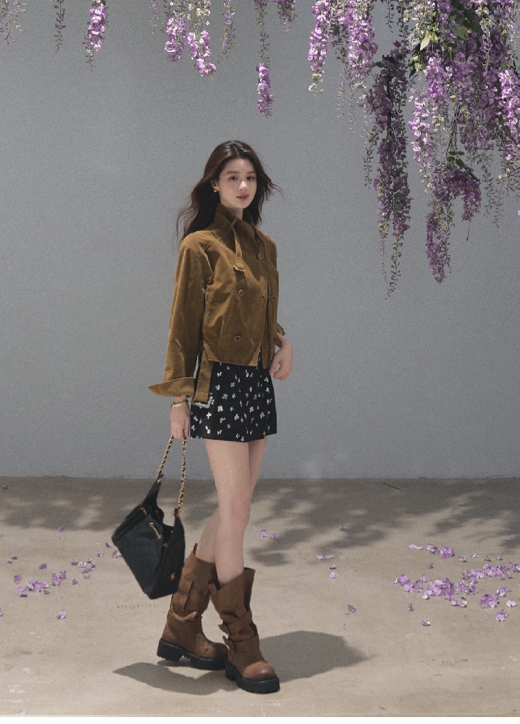 OAKMOO/ Distressed Slouchy Mid-Calf Combat Boots with Layered Straps