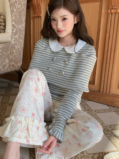 “Misty Sonata” Grey Layered Stripe Knit Top