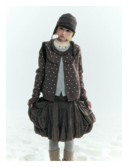 Dark Taupe Brown Polka Dot Layered Knit Sweater