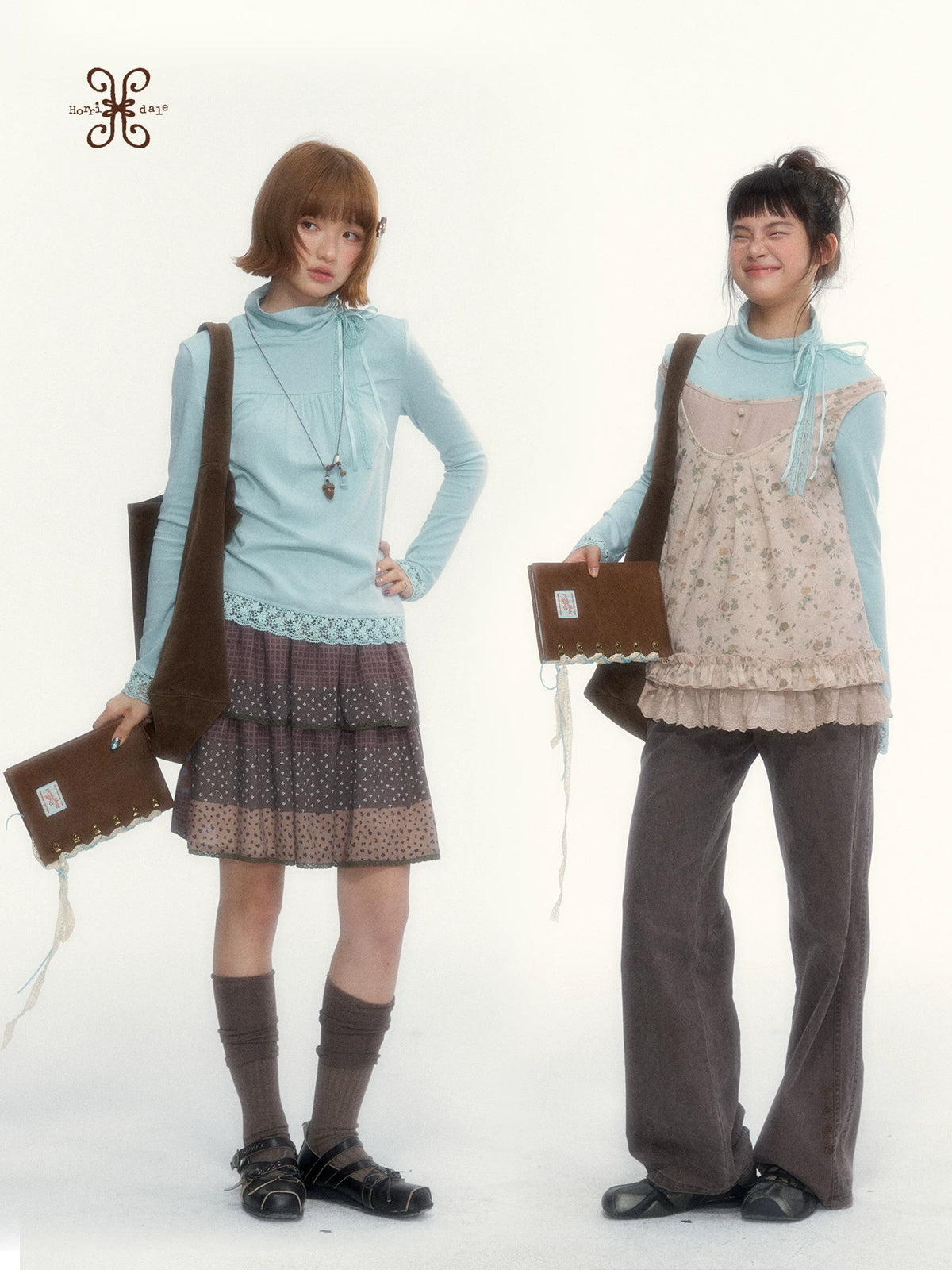 “Mint Milk Pudding” Mint Blue Lace-Trimmed Mock Neck Knit Top