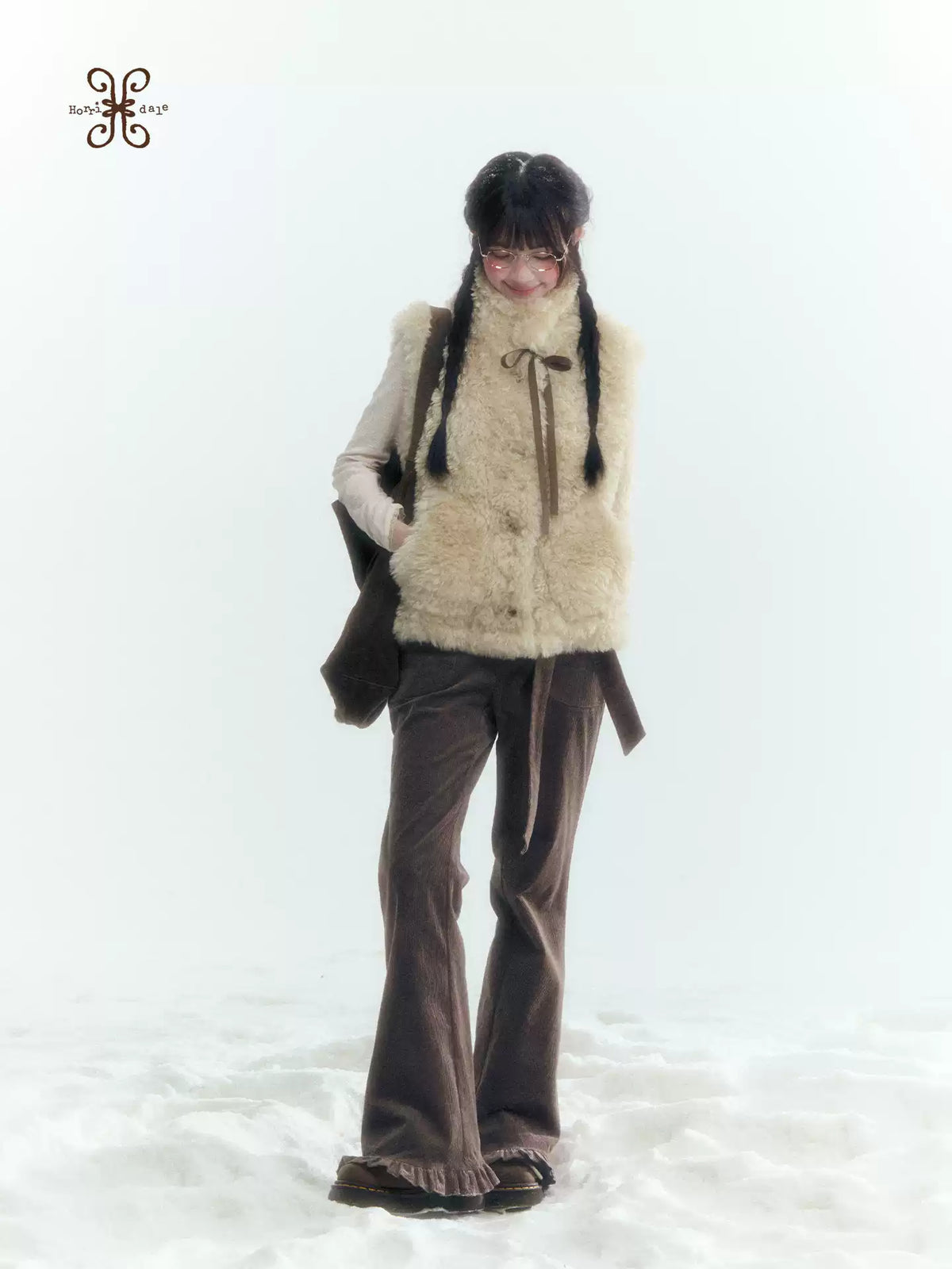 Horridale - Cream Beige Reversible Knit Vest with Detachable Bow