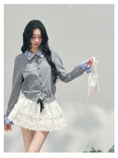 少也眼 “Hyde’s Diary” Layered Polo-Collar Knit Cropped Top