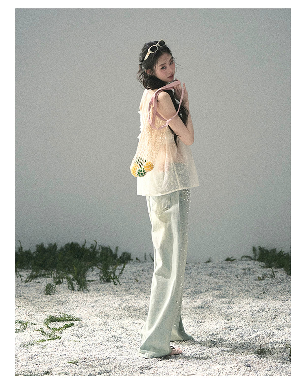 “Shattered Glasslight Veil” Cream Lace Halter Twinset Top