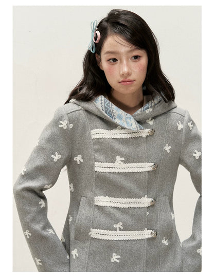 [RF] Heather Gray Vintage Jacquard Hooded Jacket with Frost Mist Blue Details