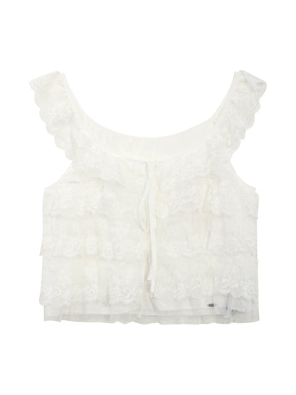 "Angel Arrival" White Lace Flutter Sleeve Cami Top
